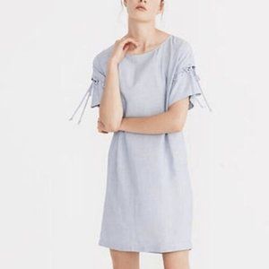 Madewell Women's Blue Striped Viscose Lace-Sleeve Shift Dress Size S